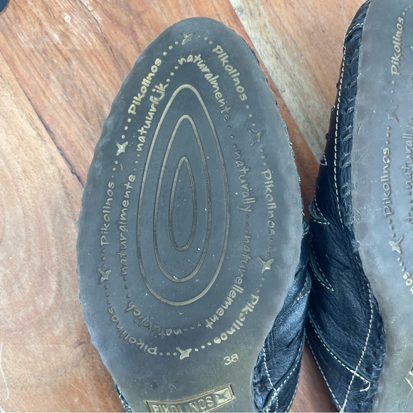 Pikolinos Leather Slides Mules Kitten Heel Cutout Contrast Stitch 38 (US 7.5-8) - Picture 11 of 13